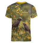 New Zealand Kaka Bird Women V-Neck T-Shirt Kowhai Flower Landscape Style