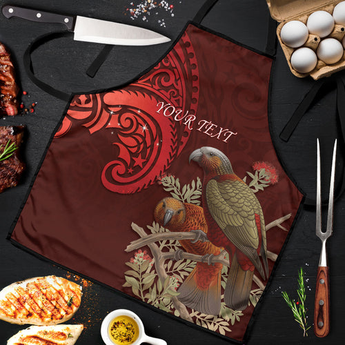 New Zealand Kaka Bird Personalised Apron Pohutukawa Matariki Maori Pattern