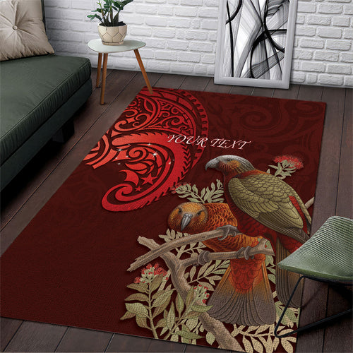 New Zealand Kaka Bird Personalised Area Rug Pohutukawa Matariki Maori Pattern