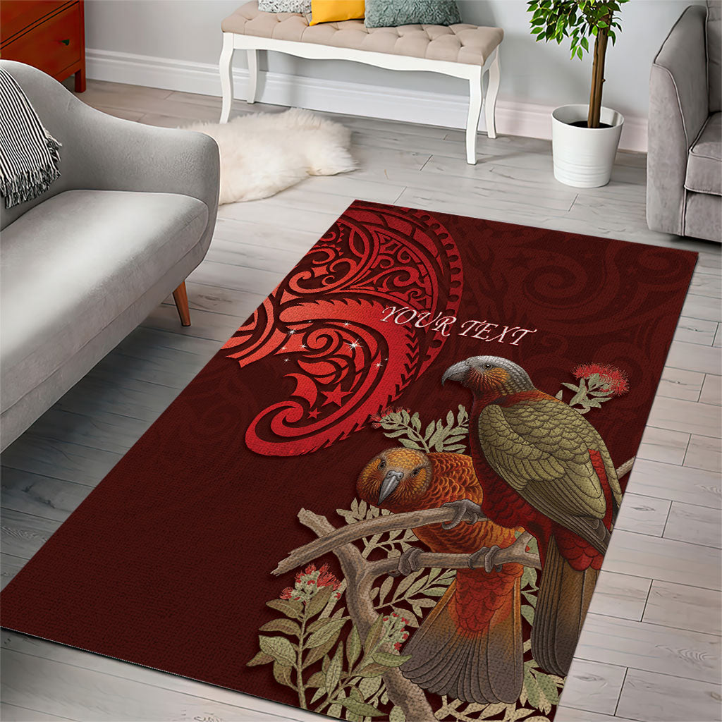New Zealand Kaka Bird Personalised Area Rug Pohutukawa Matariki Maori Pattern