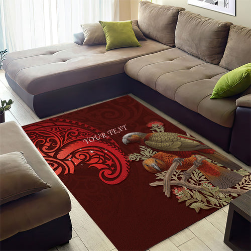 New Zealand Kaka Bird Personalised Area Rug Pohutukawa Matariki Maori Pattern