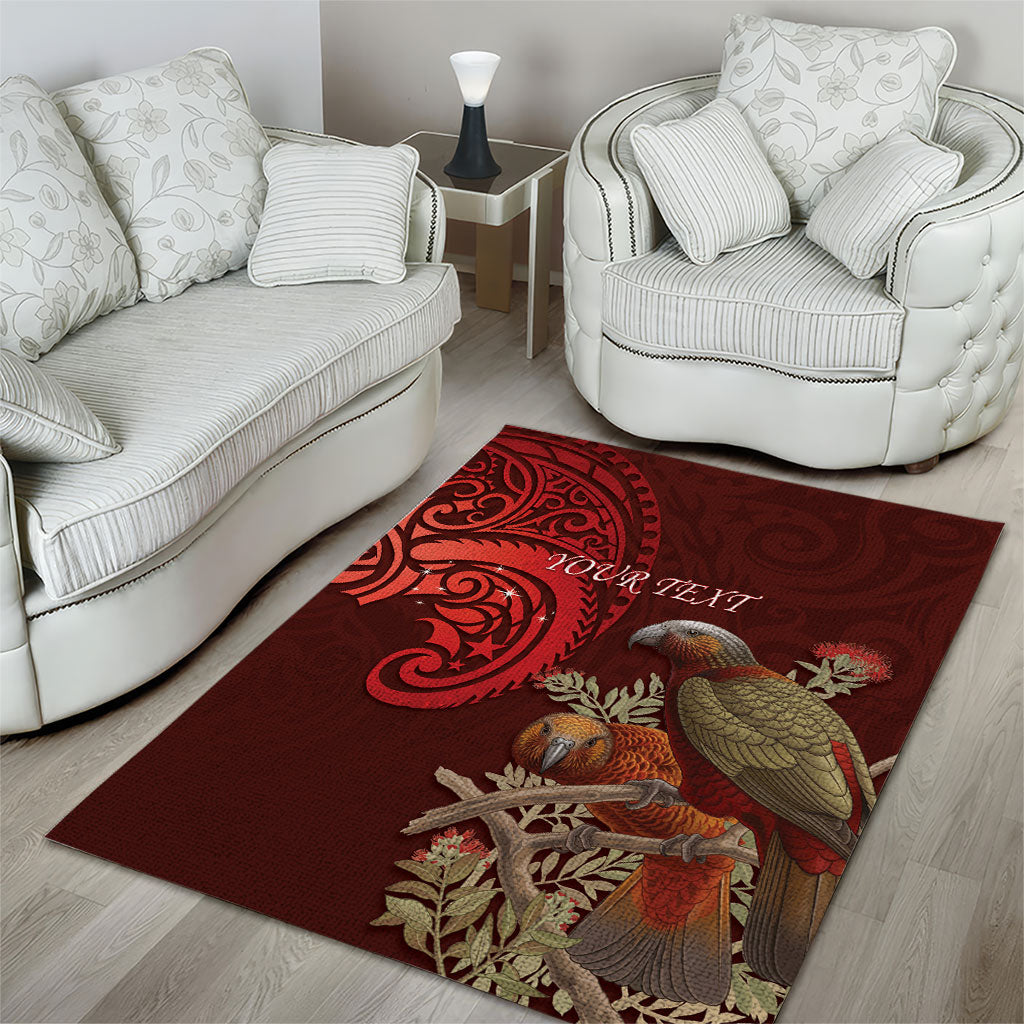 New Zealand Kaka Bird Personalised Area Rug Pohutukawa Matariki Maori Pattern