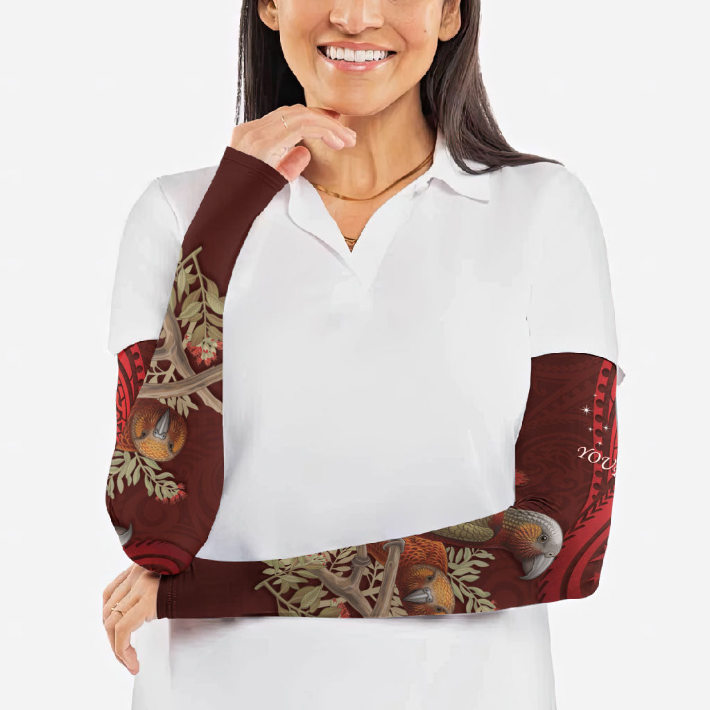 New Zealand Kaka Bird Personalised Arm Sleeves Pohutukawa Matariki Maori Pattern