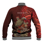New Zealand Kaka Bird Personalised Baseball Jacket Pohutukawa Matariki Maori Pattern