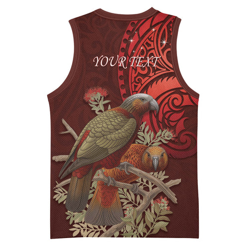 New Zealand Kaka Bird Personalised Basketball Jersey Pohutukawa Matariki Maori Pattern
