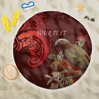 New Zealand Kaka Bird Personalised Beach Blanket Pohutukawa Matariki Maori Pattern