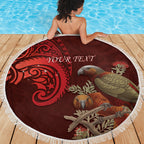 New Zealand Kaka Bird Personalised Beach Blanket Pohutukawa Matariki Maori Pattern