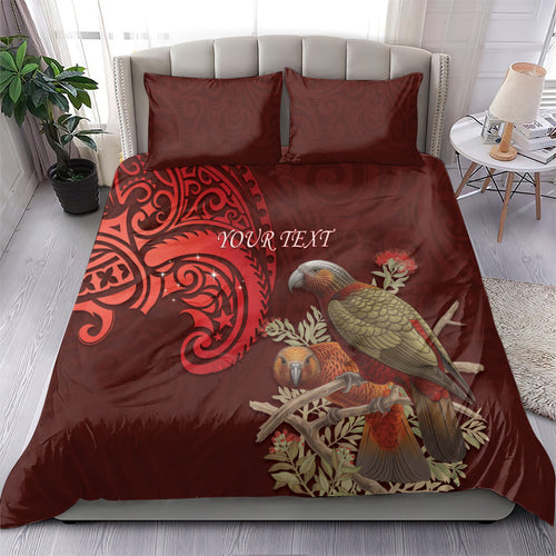 New Zealand Kaka Bird Personalised Bedding Set Pohutukawa Matariki Maori Pattern