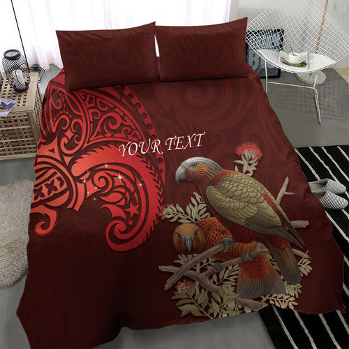 New Zealand Kaka Bird Personalised Bedding Set Pohutukawa Matariki Maori Pattern
