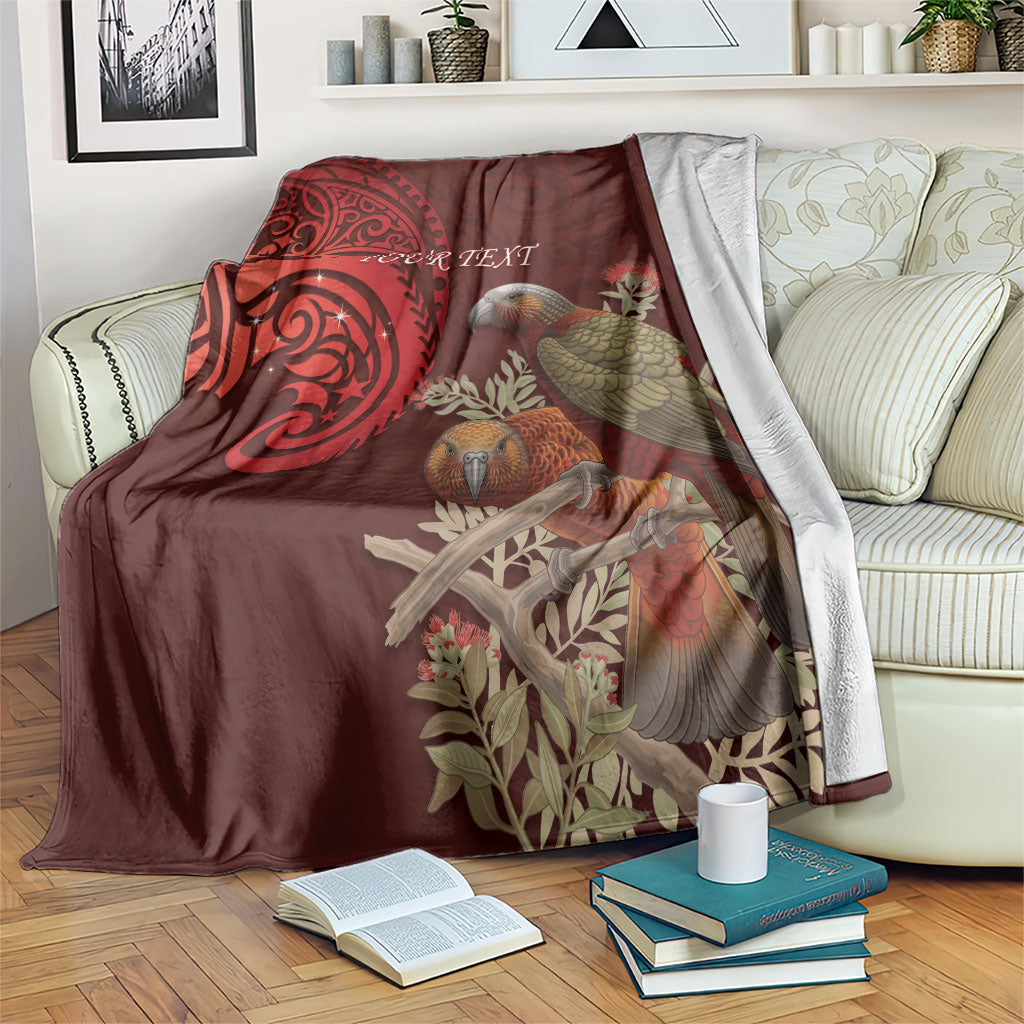 New Zealand Kaka Bird Personalised Blanket Pohutukawa Matariki Maori Pattern
