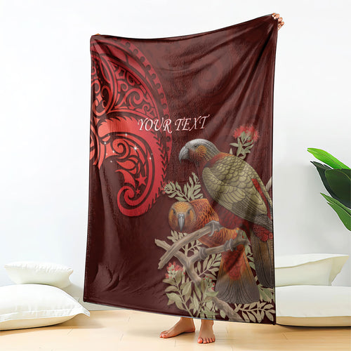 New Zealand Kaka Bird Personalised Blanket Pohutukawa Matariki Maori Pattern