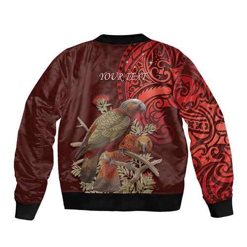 New Zealand Kaka Bird Personalised Bomber Jacket Pohutukawa Matariki Maori Pattern