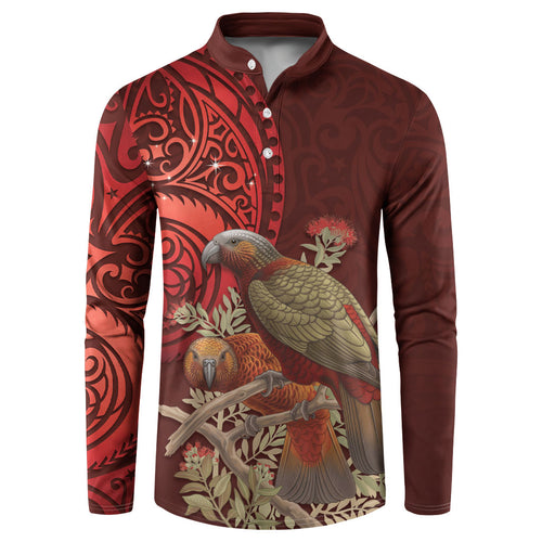 New Zealand Kaka Bird Personalised Button Sweatshirt Pohutukawa Matariki Maori Pattern