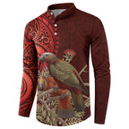 New Zealand Kaka Bird Personalised Button Sweatshirt Pohutukawa Matariki Maori Pattern