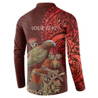 New Zealand Kaka Bird Personalised Button Sweatshirt Pohutukawa Matariki Maori Pattern