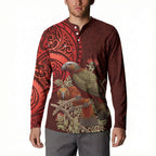 New Zealand Kaka Bird Personalised Button Sweatshirt Pohutukawa Matariki Maori Pattern