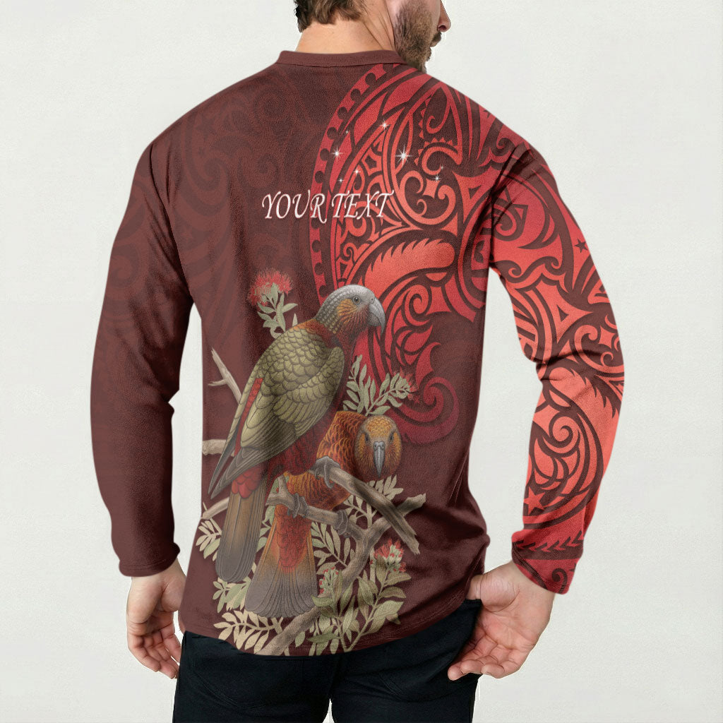 New Zealand Kaka Bird Personalised Button Sweatshirt Pohutukawa Matariki Maori Pattern