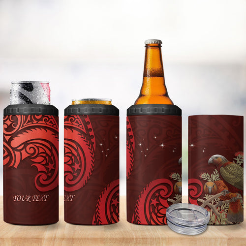 New Zealand Kaka Bird Personalised 4 in 1 Can Cooler Tumbler Pohutukawa Matariki Maori Pattern