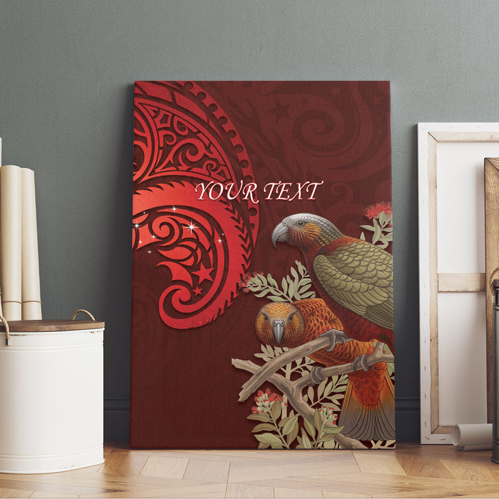 New Zealand Kaka Bird Personalised Canvas Wall Art Pohutukawa Matariki Maori Pattern