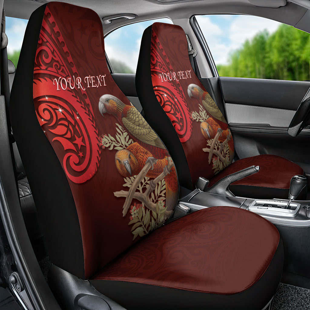 New Zealand Kaka Bird Personalised Car Seat Cover Pohutukawa Matariki Maori Pattern