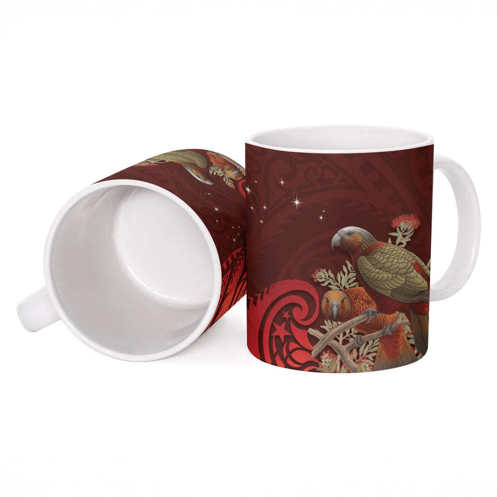 New Zealand Kaka Bird Personalised Ceramic Mug Pohutukawa Matariki Maori Pattern