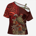 New Zealand Kaka Bird Personalised Cross Shoulder Shirt Pohutukawa Matariki Maori Pattern