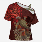 New Zealand Kaka Bird Personalised Cross Shoulder Shirt Pohutukawa Matariki Maori Pattern