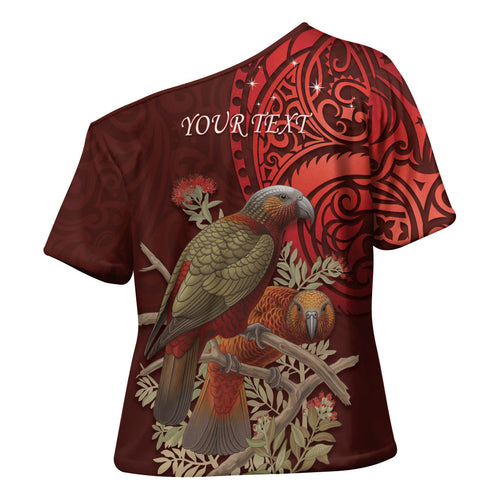 New Zealand Kaka Bird Personalised Cross Shoulder Shirt Pohutukawa Matariki Maori Pattern