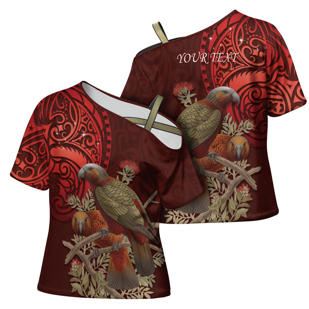 New Zealand Kaka Bird Personalised Cross Shoulder Shirt Pohutukawa Matariki Maori Pattern