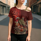 New Zealand Kaka Bird Personalised Cross Shoulder Shirt Pohutukawa Matariki Maori Pattern