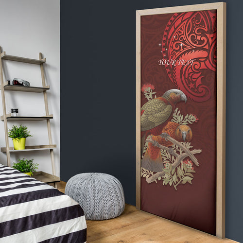 New Zealand Kaka Bird Personalised Door Cover Pohutukawa Matariki Maori Pattern