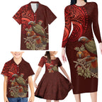 New Zealand Kaka Bird Personalised Family Matching Long Sleeve Bodycon Dress and Hawaiian Shirt Pohutukawa Matariki Maori Pattern