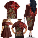 New Zealand Kaka Bird Personalised Family Matching Off The Shoulder Long Sleeve Dress and Hawaiian Shirt Pohutukawa Matariki Maori Pattern