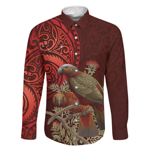 New Zealand Kaka Bird Personalised Family Matching Off The Shoulder Long Sleeve Dress and Hawaiian Shirt Pohutukawa Matariki Maori Pattern