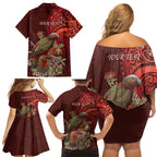 New Zealand Kaka Bird Personalised Family Matching Off Shoulder Short Dress and Hawaiian Shirt Pohutukawa Matariki Maori Pattern