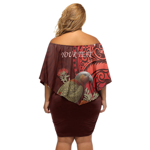 New Zealand Kaka Bird Personalised Family Matching Off Shoulder Short Dress and Hawaiian Shirt Pohutukawa Matariki Maori Pattern