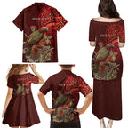 New Zealand Kaka Bird Personalised Family Matching Puletasi and Hawaiian Shirt Pohutukawa Matariki Maori Pattern