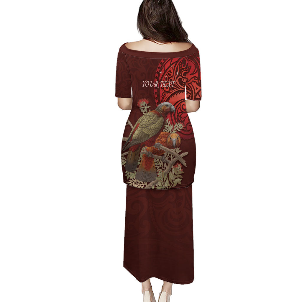 New Zealand Kaka Bird Personalised Family Matching Puletasi and Hawaiian Shirt Pohutukawa Matariki Maori Pattern