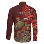 New Zealand Kaka Bird Personalised Family Matching Short Sleeve Bodycon Dress and Hawaiian Shirt Pohutukawa Matariki Maori Pattern