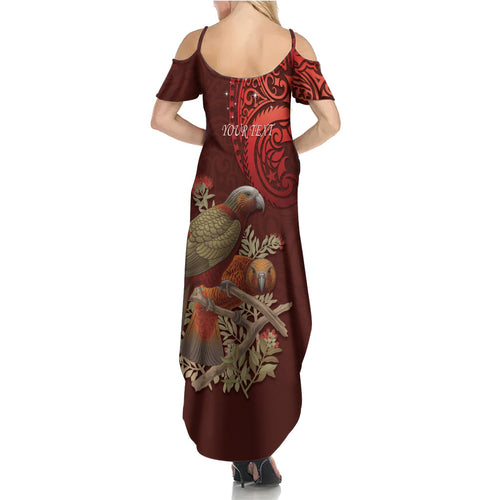 New Zealand Kaka Bird Personalised Family Matching Summer Maxi Dress and Hawaiian Shirt Pohutukawa Matariki Maori Pattern