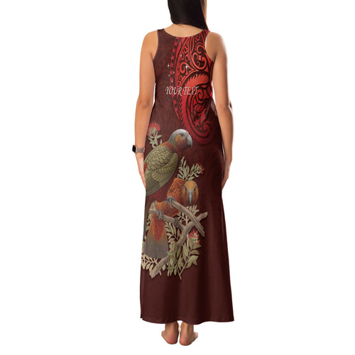 New Zealand Kaka Bird Personalised Family Matching Tank Maxi Dress and Hawaiian Shirt Pohutukawa Matariki Maori Pattern