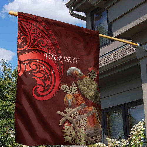 New Zealand Kaka Bird Personalised Garden Flag Pohutukawa Matariki Maori Pattern