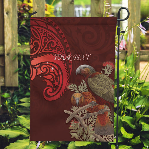 New Zealand Kaka Bird Personalised Garden Flag Pohutukawa Matariki Maori Pattern