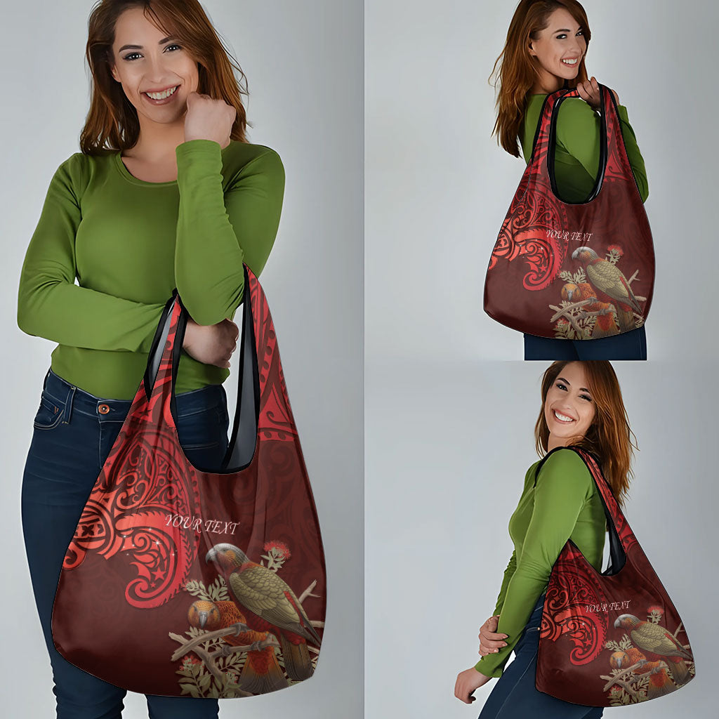 New Zealand Kaka Bird Personalised Grocery Bag Pohutukawa Matariki Maori Pattern