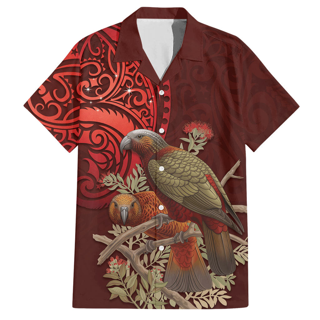 New Zealand Kaka Bird Personalised Hawaiian Shirt Pohutukawa Matariki Maori Pattern