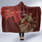 New Zealand Kaka Bird Personalised Hooded Blanket Pohutukawa Matariki Maori Pattern