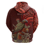 New Zealand Kaka Bird Personalised Hoodie Pohutukawa Matariki Maori Pattern