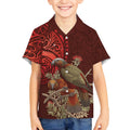 New Zealand Kaka Bird Personalised Kid Hawaiian Shirt Pohutukawa Matariki Maori Pattern