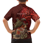 New Zealand Kaka Bird Personalised Kid Hawaiian Shirt Pohutukawa Matariki Maori Pattern