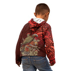 New Zealand Kaka Bird Personalised Kid Hoodie Pohutukawa Matariki Maori Pattern